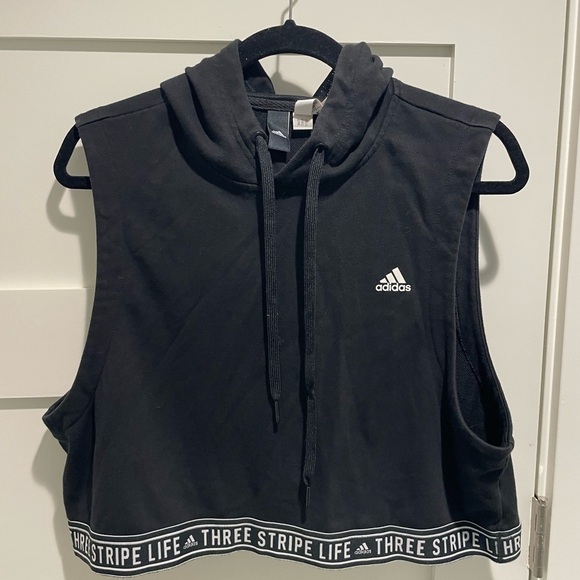 ADIDAS Black Sleeveless Cropped Hoodie - Picture 8 of 9